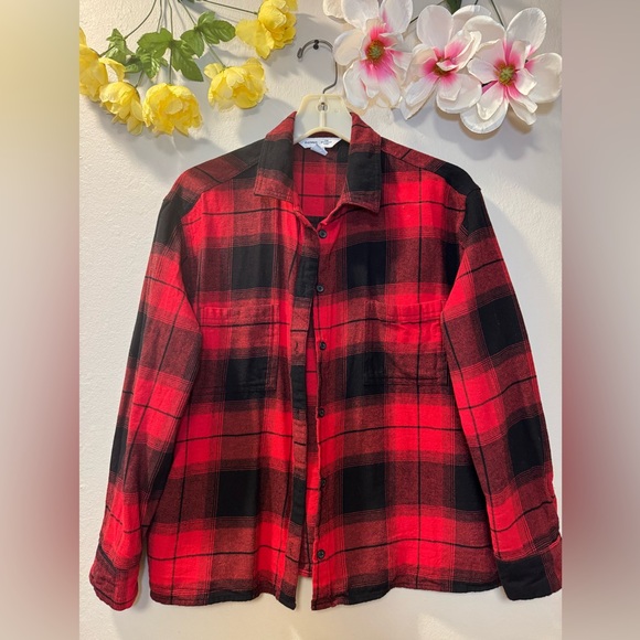 Old Navy Tops - Old Navy Red and Black Plaid Button-Up Shirt Jacket